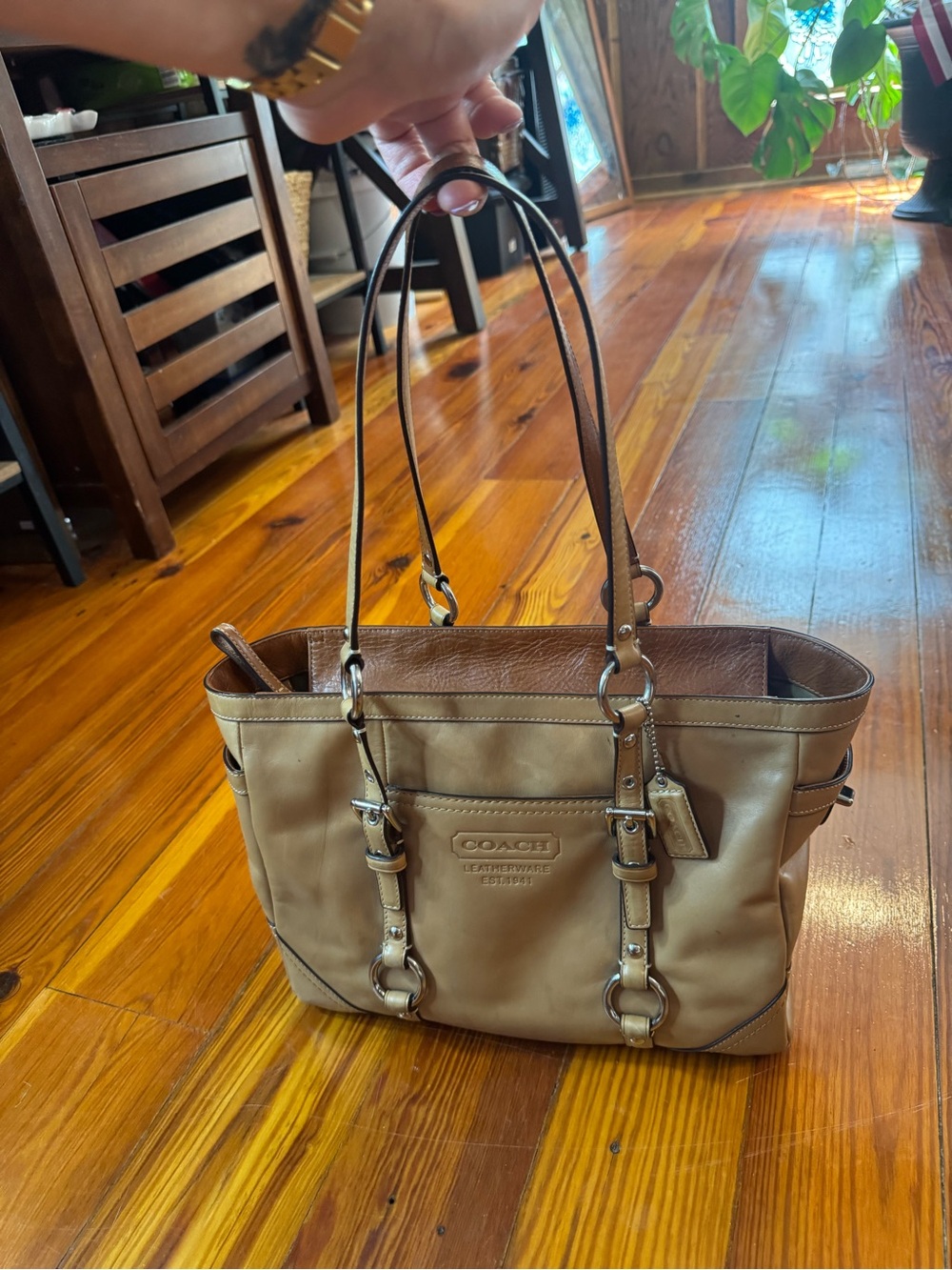 COACH Tan and Brown Leather-Trim Shoulder Tote